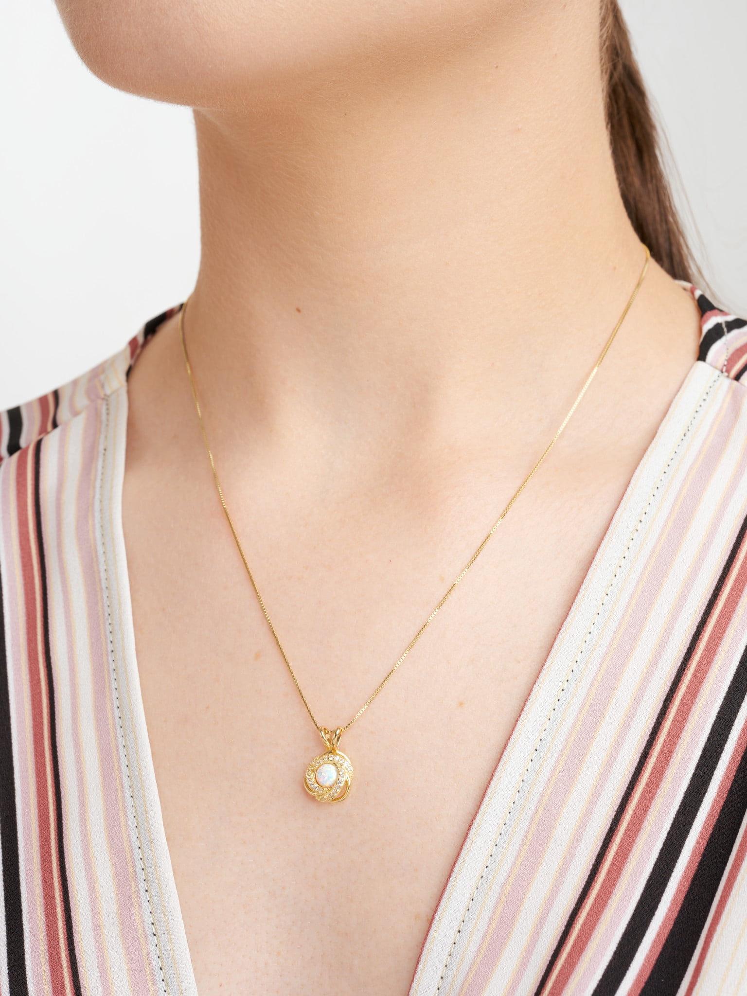 18K Yellow Gold Plated Sterling Silver Created Opal October Birthstone Love Knot Pendant Necklace for Women Gift for Her