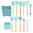 thumbnail image 4 of Set 13pcs Silicone Kitchenware Wooden Handle Stick Free Spatula Spoon  Set With Holder For Home, 4 of 8