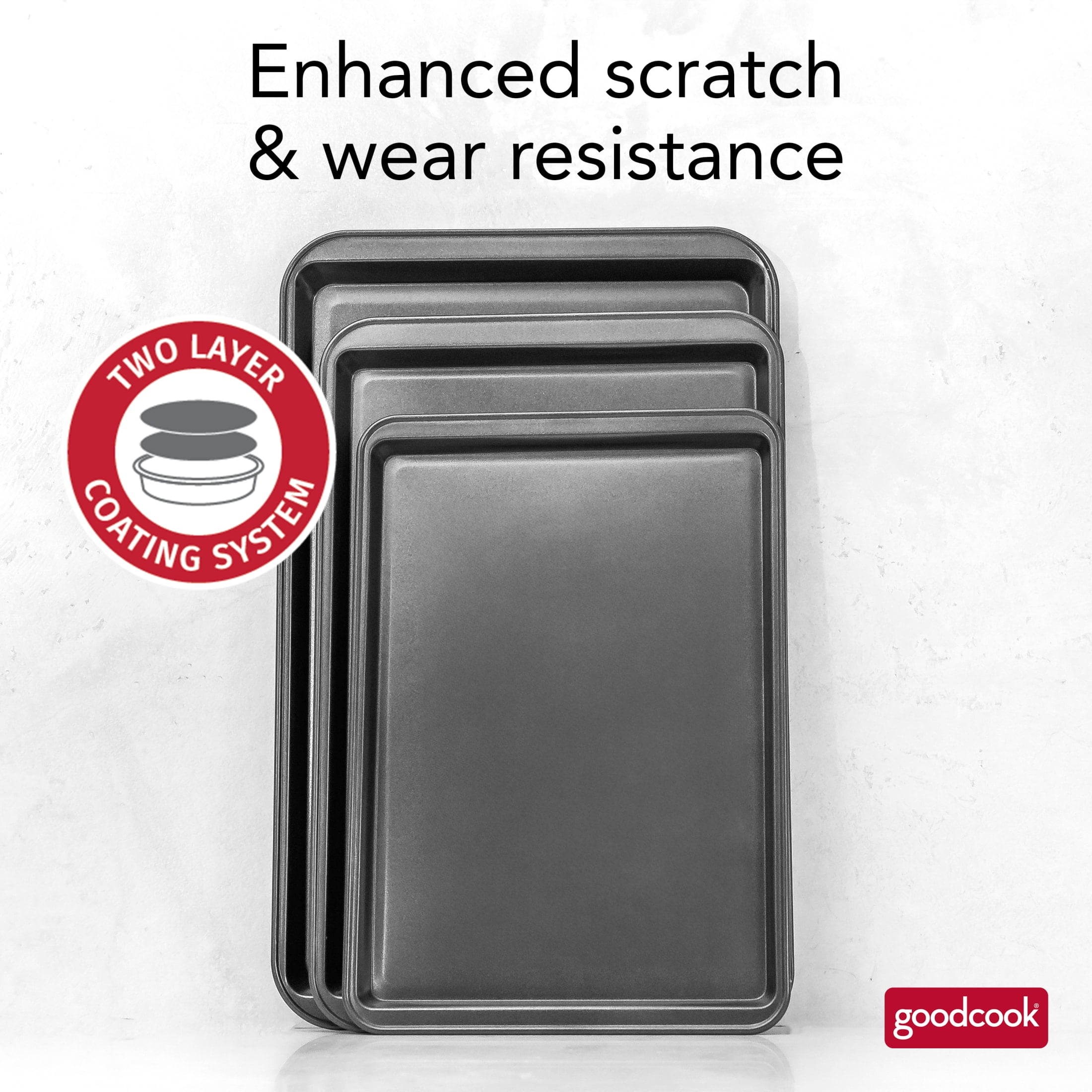 (2 pack) GoodCook PRO Nonstick Steel Baking Sheet Set, 3pc, Sizes 17x11 15x10 9x13, Gray