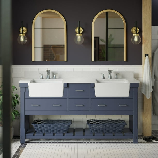 Charlotte 72 Double Bathroom Vanity With Marine Gray Cabinet And Quartz Top Com Charlotte 72 Double Bathroom Vanity, Double Vanity Vessel Sink 72 Cm