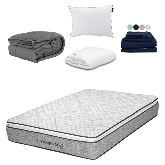 Colchón King Size Restonic Vail con Almohada One Protector Cloud Sábanas Softy Edredón Homy