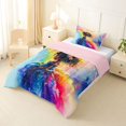 thumbnail image 2 of Castle Fairy Black Cute Girl Twin Comforter Sets 2pcs,Dreamy Rainbow Print Bedding Set,Blue Purple Pink,1 Comforter and 1 Pillowcase, 2 of 6