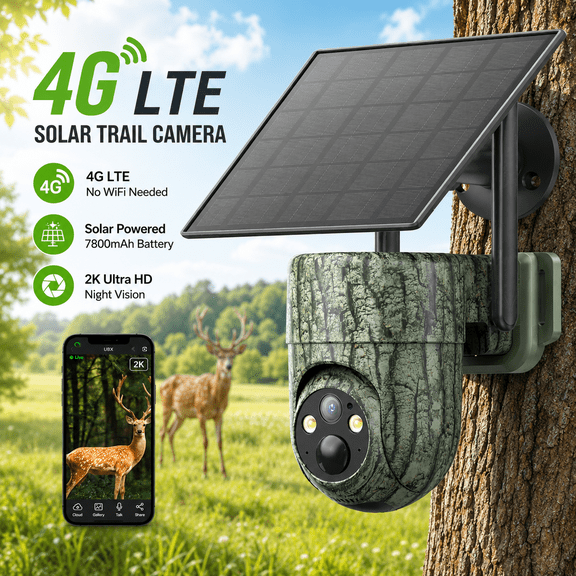 Conico 4G LTE Cellular Trail Camera with Built-in SIM, No WiFi Hunting Game Camera, Solar Powered, 2K Night Vision, Motion Activated, App Alerts, Waterproof for Deer & Wildlife