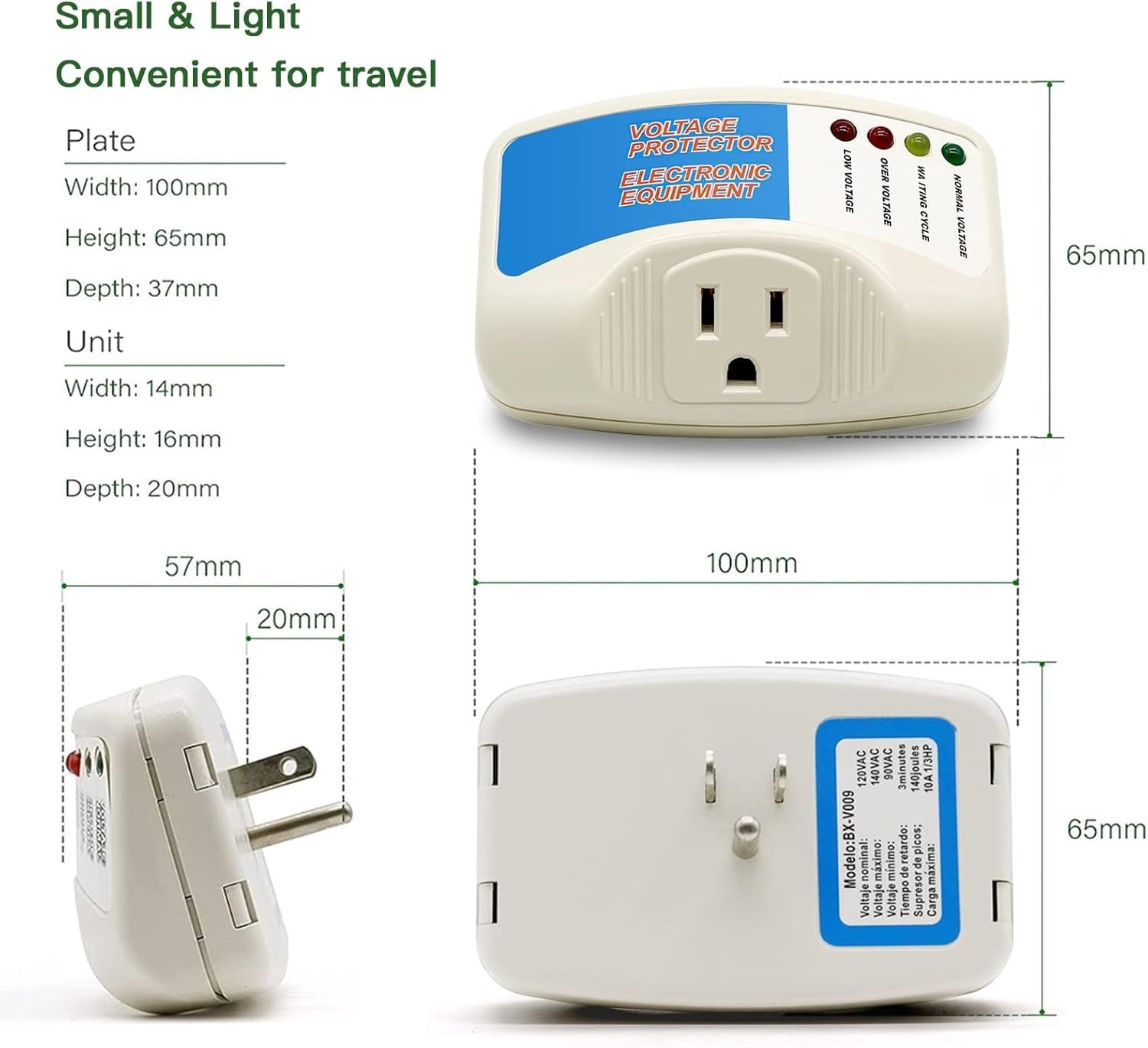 Voltage Protector, Single Socket Surge Protector Plug for Household Appliances Multi-Function Plug with Protection Wall Mounted Power Suppressor for TV/PC/Refrigerator 120V 1400W 1 Pack