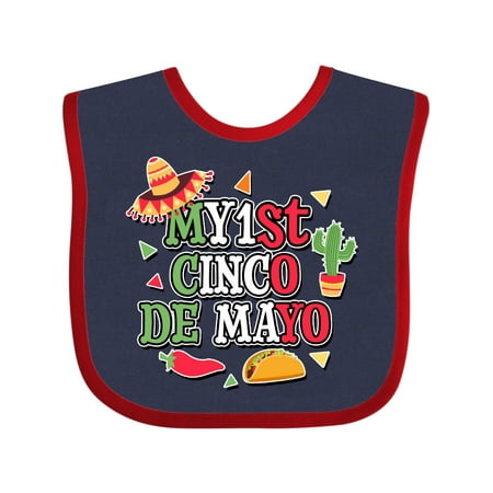 

Inktastic My 1st Cinco De Mayo with Sombrero Red Chili Pepper Taco and Cactus Gift Baby Boy or Baby Girl Bib