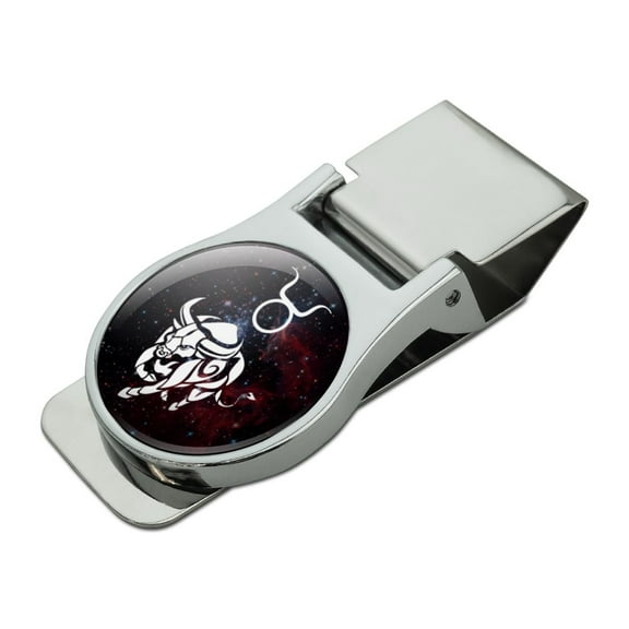 Taurus Bull Zodiac Sign Horoscope In Space Satin Chrome Plated Metal Money Clip