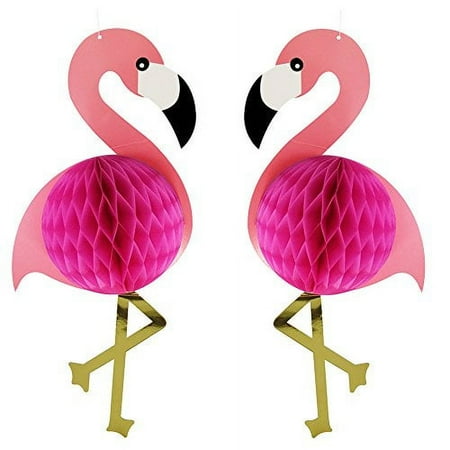 2Pcs Flamingo Honeycomb Hanging Decorations 21" Deal For Girls Luau Birthday Hawaiian Present Popular Party Supplies Banner Gift Pink