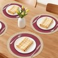 thumbnail image 2 of REGALWOVEN Rustic Placemats 6 Pack Round Woven Placemats for Dining Table Decor Indoor Outdoor Washable Kitchen Table Mat Wipe Clean Red 15x15inch, 2 of 6
