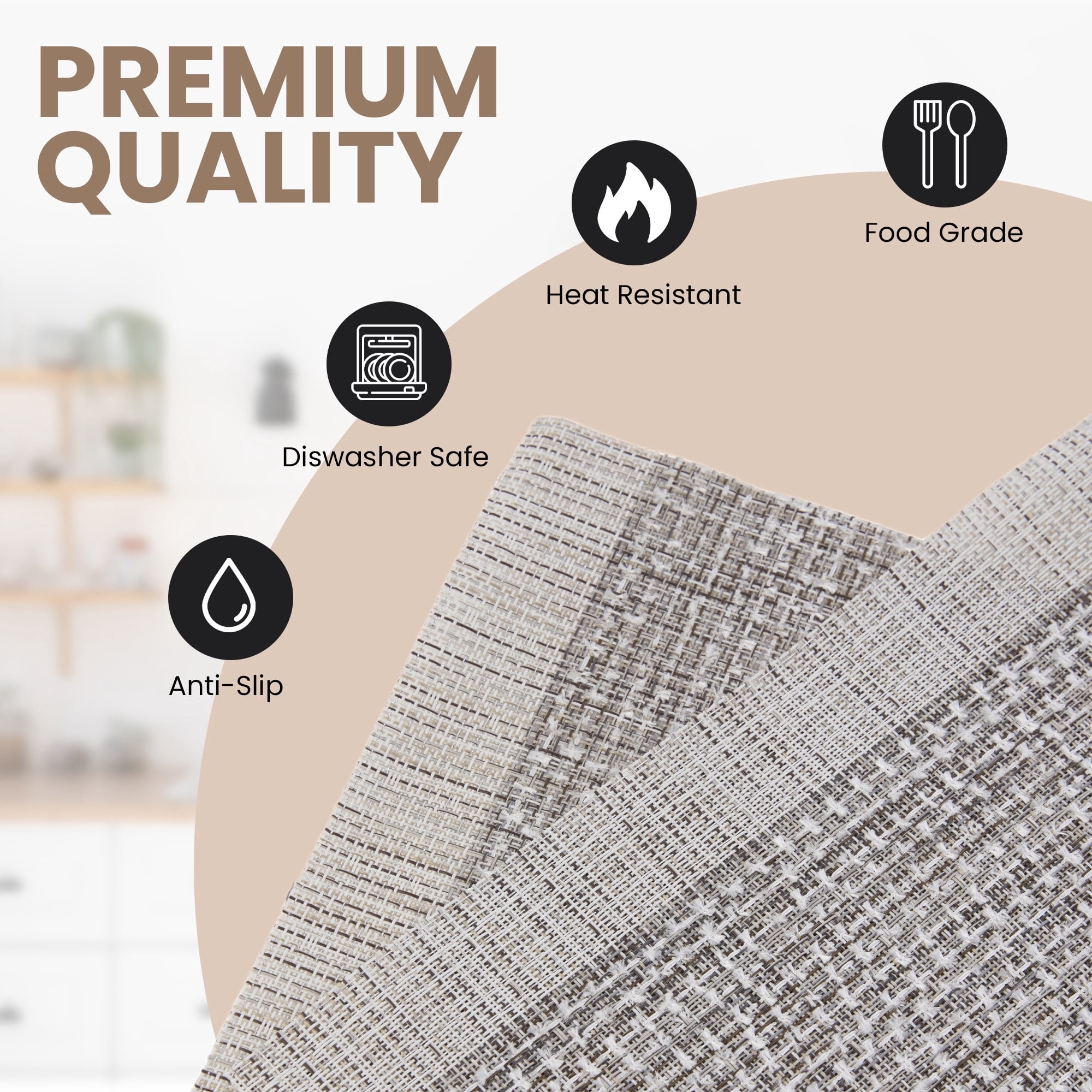 Dainty Home Set of 6 Placemats | Elegant and Durable | 12x18 in PVC Non-Slip Washable Place Mats | Tear-Resistant Heat | Resistant Placemats