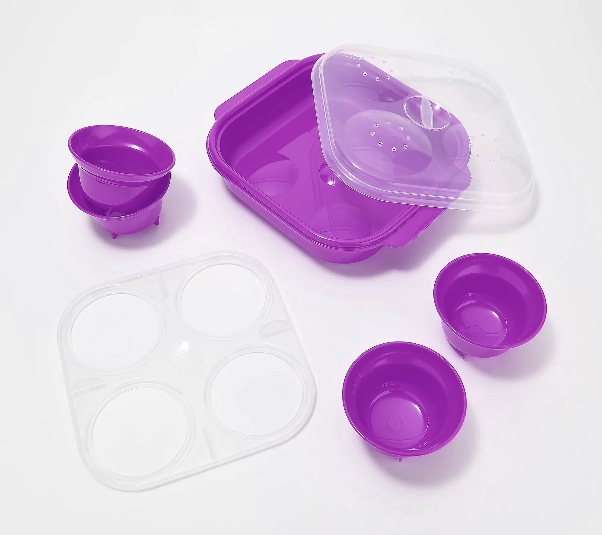 Decor Microsafe Bacon Cooker & Steam Egg Poacher Microwave Cooking Set, Purple