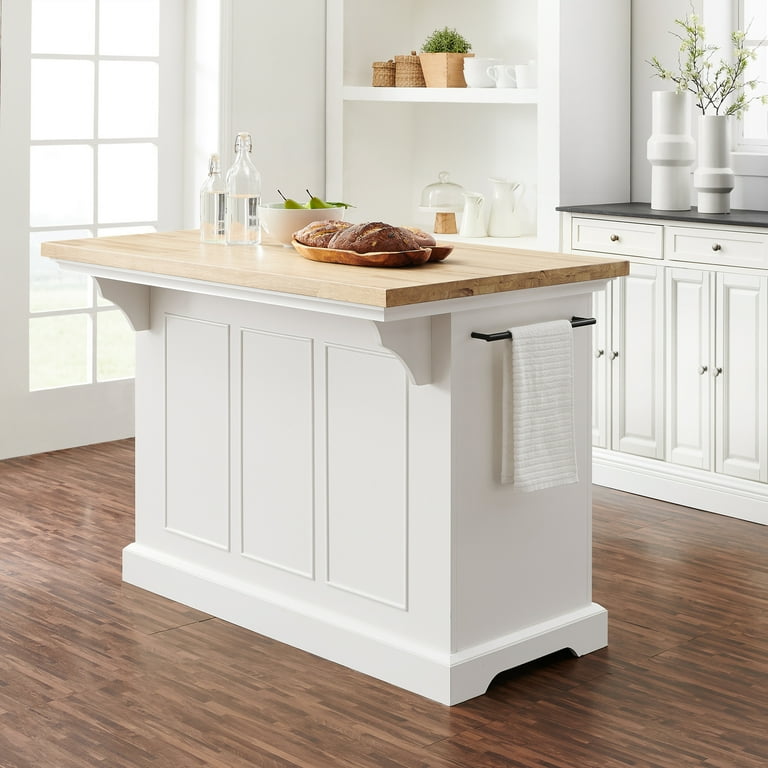 HomeStock French Country Wood Top Kitchen Island White