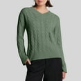 thumbnail image 2 of Women's Cable Knit Sweater V Neck Long Sleeve Pullover Top Lightweight Soft Business Casual Fall Outfit Green M, 2 of 6