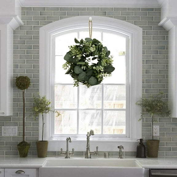 Usbinx Life Simulation Garland Leaf Wreath 33 cm Small Thorn Door Leaf Ring Artificial Foliage Home Decor, Silk Leaf Greenery Outdoor Indoor Reusable Wreath