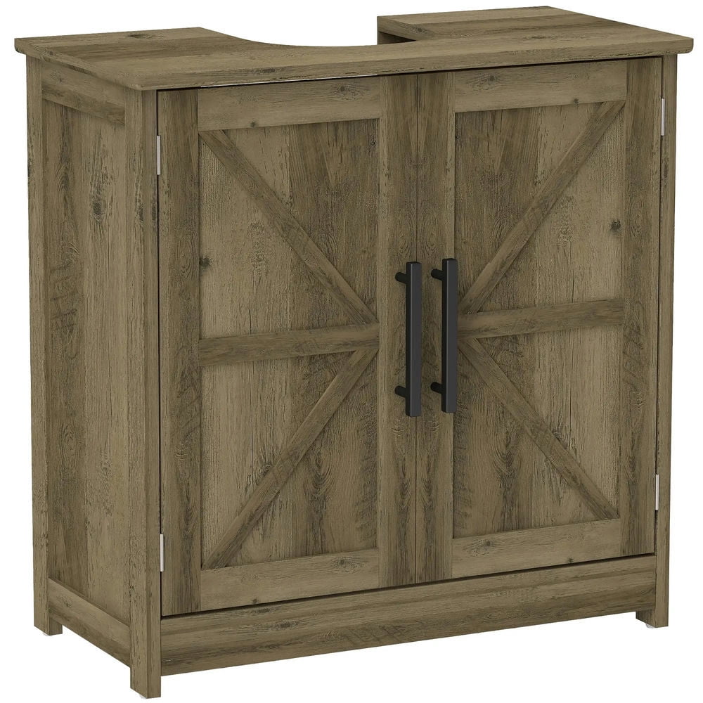 Topcobe Farmhouse Pedestal Sink Storage Cabinet, Bathroom Sink Cabinet with 2 Barn Doors and Adjustable Shelf, Indoor Modern Furniture for Bathroom, Light Gray