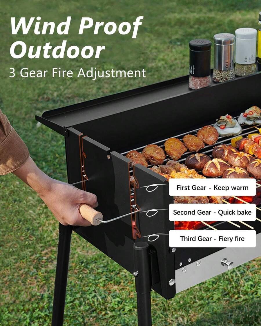 XC  Barbecue Charcoal Grill, Stainless Steel Folding Portable BBQ Tool Kits For Outdoor Cooking Camping Hiking Picnics Tailgating Backpacking Or Any Outdoor Event