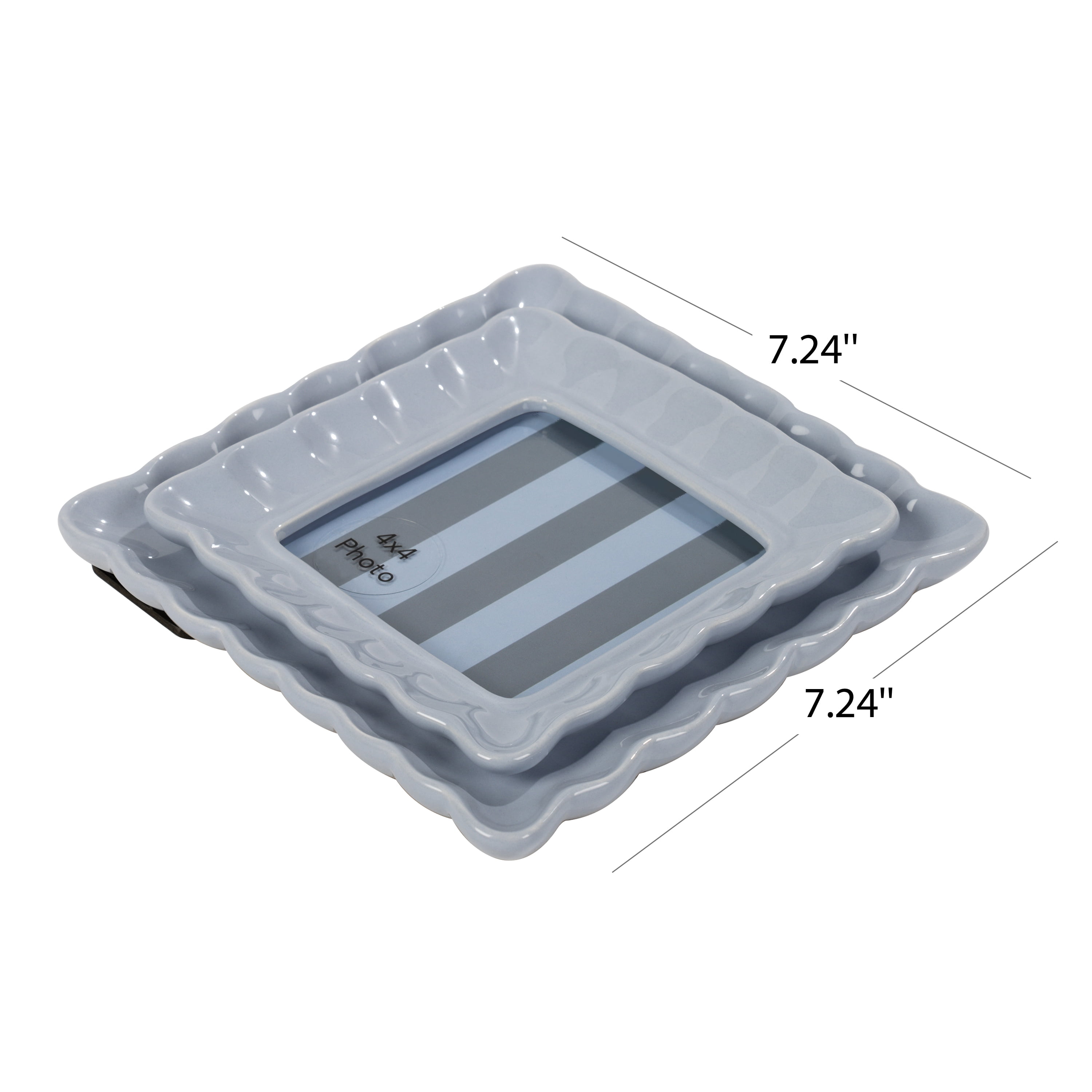 Sterling & Noble Home – 4x4 Picture Frame – Double Ruffle Light Blue Ceramic Tabletop Photo Frame