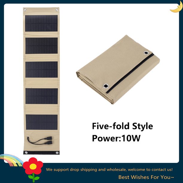 GRWIBEOU-Panel Solar plegable portátil, cargador de células solares de 7W y 10W, 5V, dos USB, accesorios de Banco de energía impermeables para senderismo al aire libre Fivean unisex
