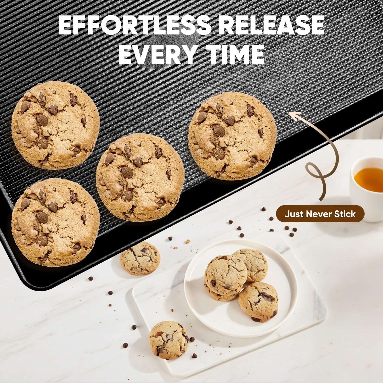 Nonstick Baking Sheet Pan Set Of 3  Heavy Duty Cookie Sheets For Oven With Stripe Texture Pattern 0.6mm Thick Quarter/half/jelly Roll Pans Rust-resistant & Easy Clean (black)