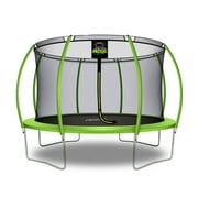 Machrus Moxie Pumpkin-Shaped Outdoor Trampoline Set with Premium Top-Ring Frame Safety Enclosure, 12 FT - Green Apple