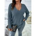 thumbnail image 2 of Women'S Plus Size Casual Knitted V-Neck Long Sleeve Sweater Gray Blue XL, 2 of 6