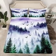 thumbnail image 2 of Homewish Woodland Pine Tree Queen Sheet Sets for Men, Nature Landscape Flat Sheet, Purple Rustic Farmhouse Queen Fitted Sheet, Microfiber Bedroom Decor, 4 Pieces, 2 of 7
