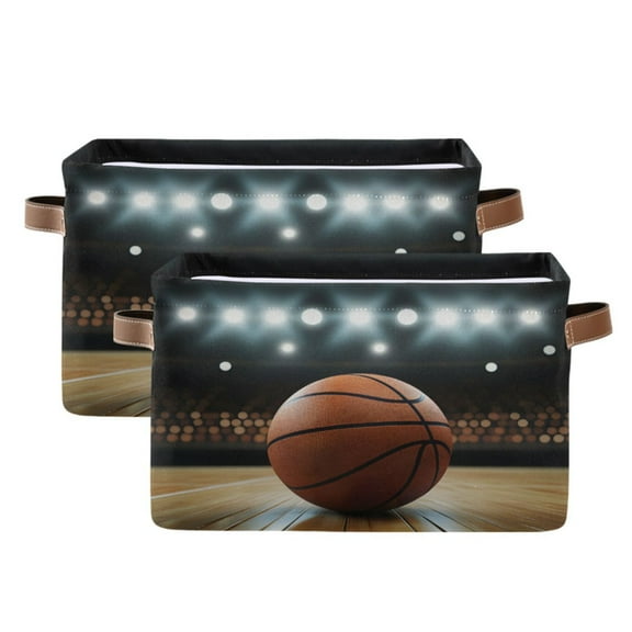 Ryvnso Basketball Storage Basket Large Bin Foldable Boxes Toys Organizer 14.2x10.2x8.3in 2 PCs