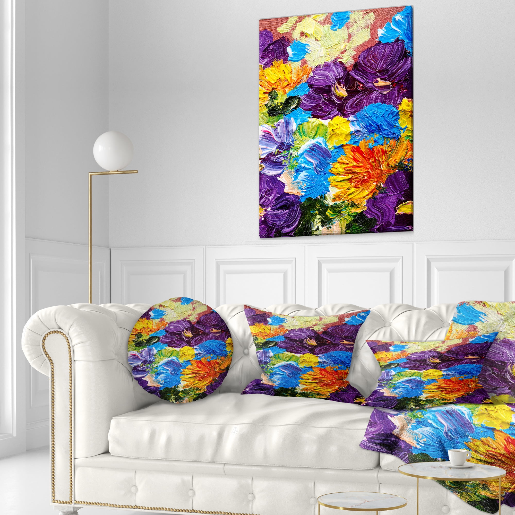 Designart Heavily Textured Abstract Flowers - Abstract Throw Pillow - 12x20