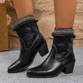 thumbnail image 2 of Chenyee Womens Vintage Chunky Heel Mid Calf Boots Tassle Leather Pointed Toe Slip On Ankle Booties, 2 of 8