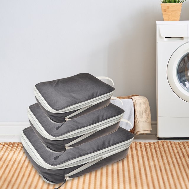 Bolsa De Almacenamiento De Viaje Organizador de viaje Gran capacidad Extensible Travel Essentials (Mate) Negro 3 piezas