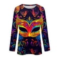 thumbnail image 6 of Mardi Gras Shirts for Women Mask Print Long 3/4 Sleeve Gold T Shirts Crew Neck Glitter Holiday Tops Black S, 6 of 6
