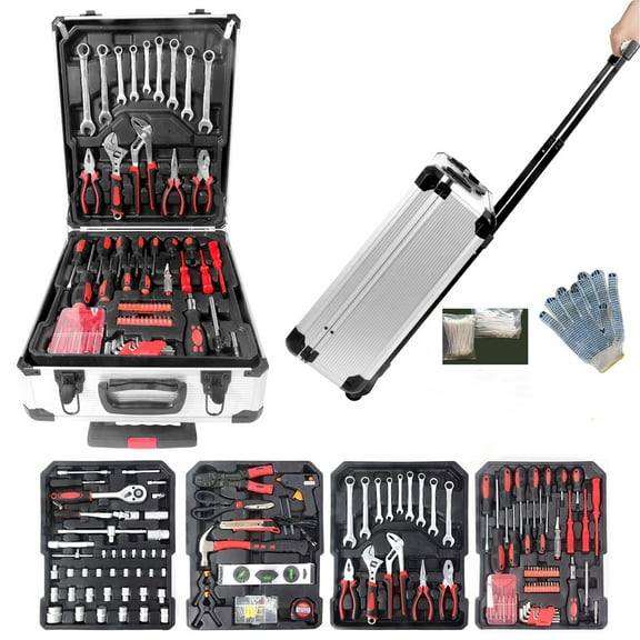 Aukfa 899 Pcs Tool Set, Rolling Tool Box for Home Auto Repair, Silver