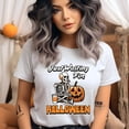 thumbnail image 2 of Just Waiting for Halloween Shirt – Funny Skeleton Coffee Pumpkin Tee, Navy, Size M, 2 of 6