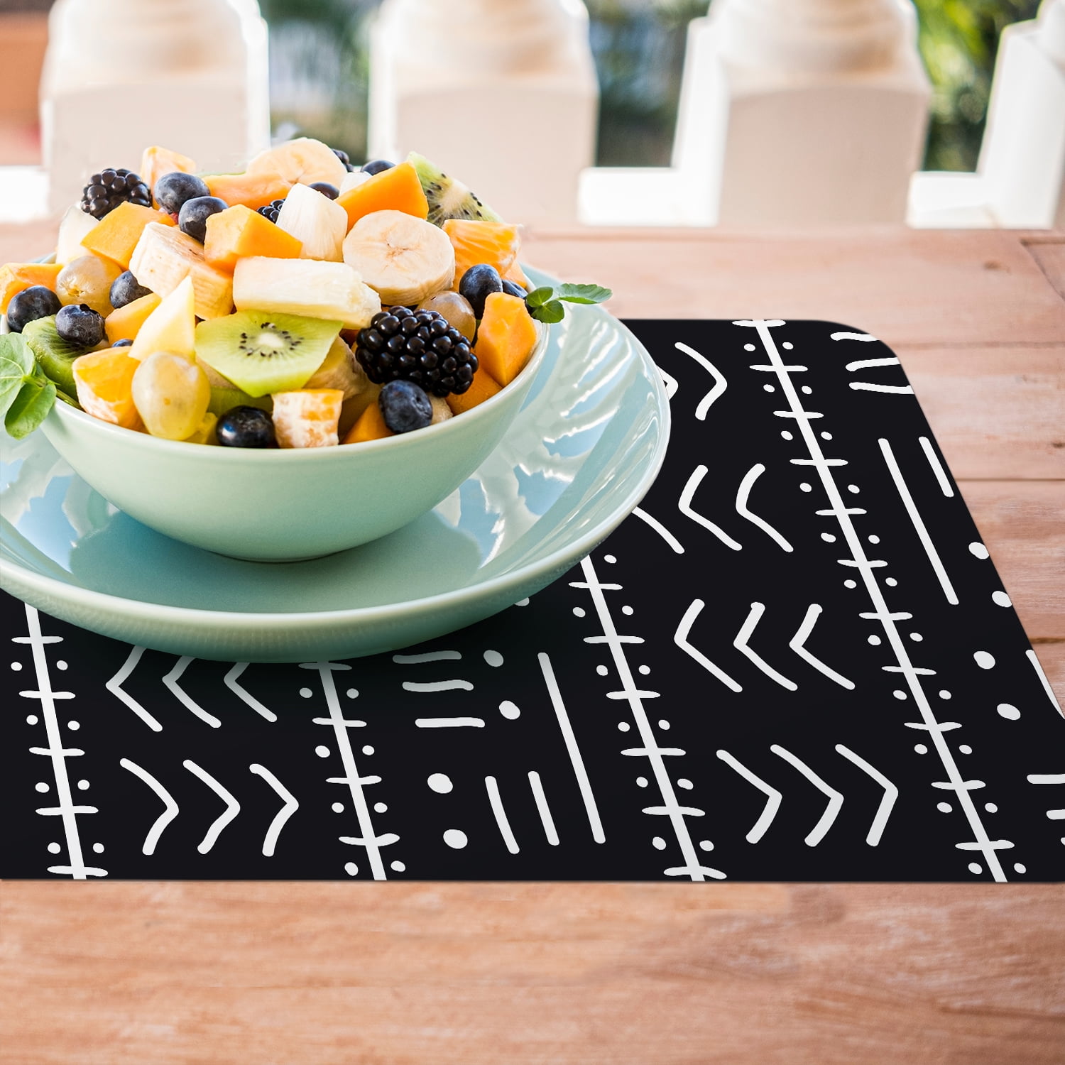 (4 pack) Conimar Tribal Texture , Reversible Black and White Placemat, 17.13" x 11.25", Individual Count, Flexible Plastic