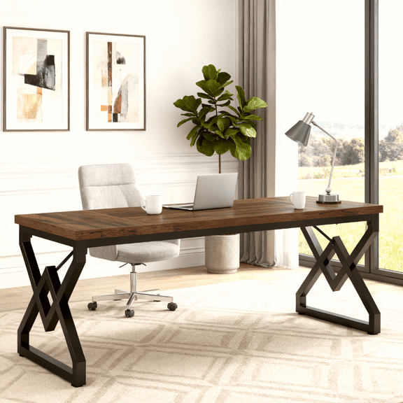 Fnova 63" Modern Desk, Long Rectangle Writing Computer Desk, Dining table for 4-6, Kitchen Table with Metal Frame, for Dining & Home Office, Easy Assembly