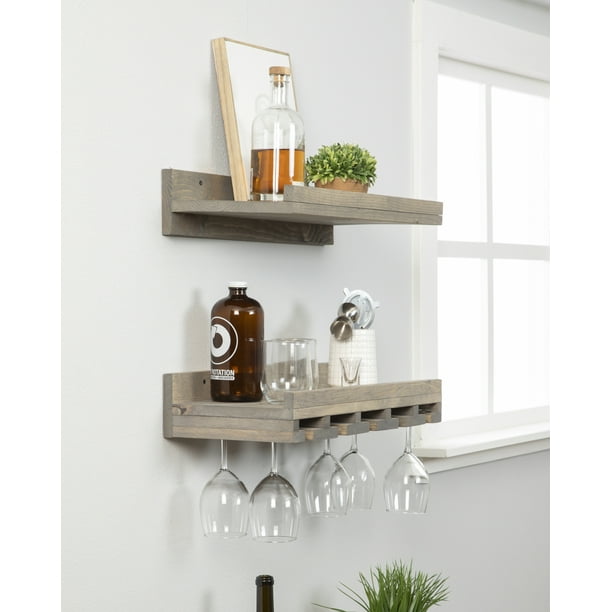 del Hutson Designs Rustic Luxe 24" Real Wood Stemware Rack/Shelf Set