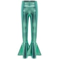 thumbnail image 3 of Xnihocha Kids Girls Boys Dance Trousers Pants Shiny Metallic Flared Pants Ruffle Bell Bottom Streetwear Lake Green 16, 3 of 7