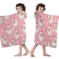 thumbnail image 4 of Pink Christmas Santa Pattern Hooded Bath Towel，50"x30" for Ages 3 To 12 Kids, Quick Dry Lightweight Soft Microfiber Hood Beach Towel Cover Up for Kids, 4 of 7