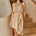 thumbnail image 3 of Vestido Corto De Raso Vestido elegante para mujer Traje de vacaciones sin espalda con ajuste holgado irregular (Caqui L) Ygjytge para Mujer Caqui T M, 3 of 6