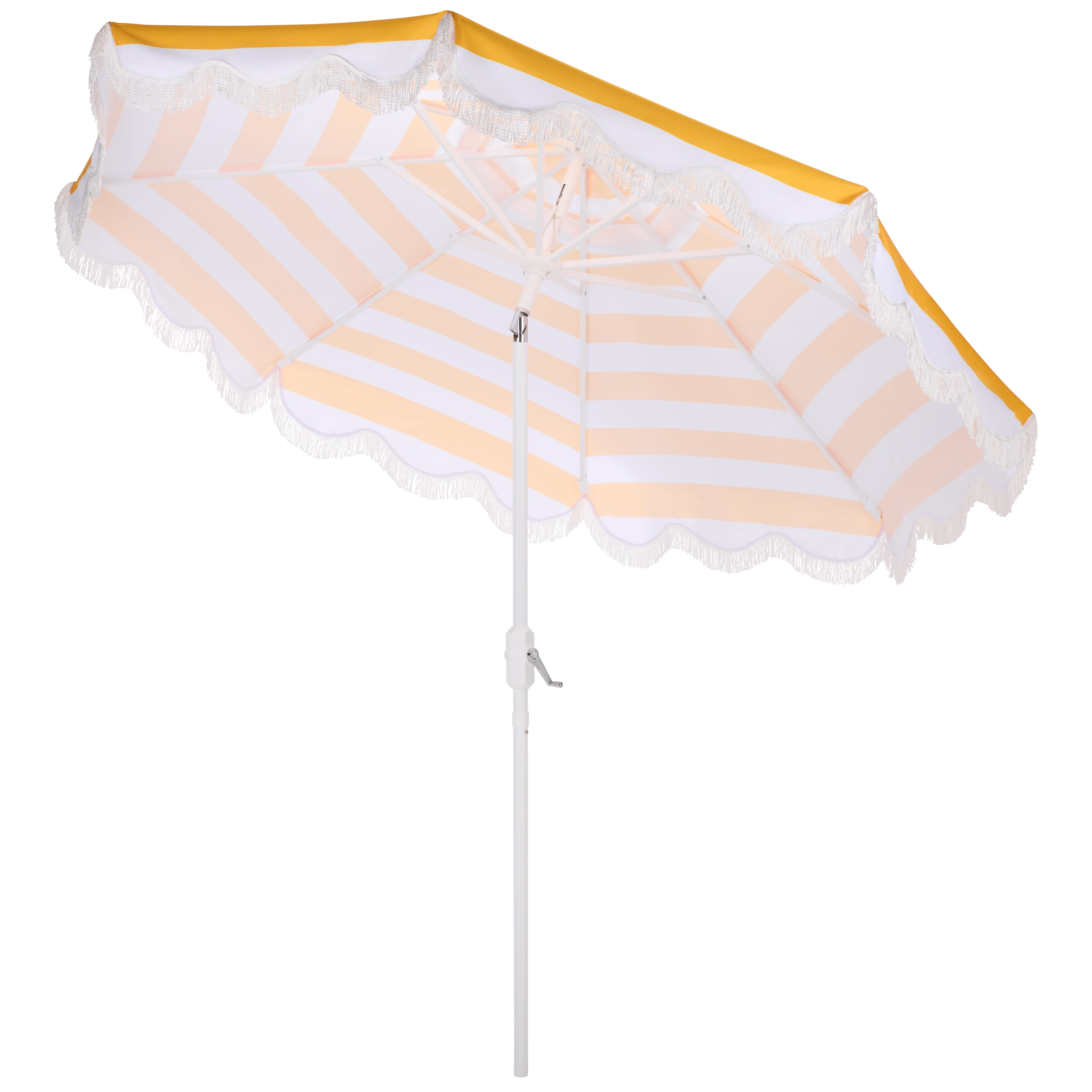 Safavieh Outdoor Lucerna 9ft Crank Umbrella, Yellow Stripe/White