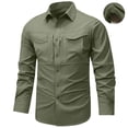 thumbnail image 5 of Ceisia Men Ripstop Long Sleeve Tactical Button Down Shirt Dual Chest Pockets Breathable UPF 50 Outdoor Hiking Work Military Top Army Green XXL Gift, 5 of 9