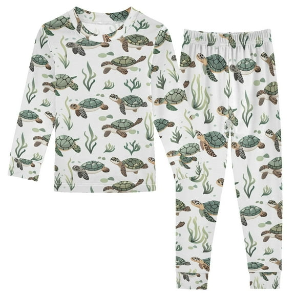 joogoo Many Turtles Seaweed 2 Piece Long Sleeve Tee and Pants Cotton Pajama Set 5Y