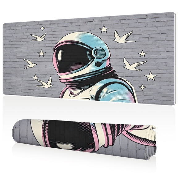 LIVEKEY XXL Mouse Pad Astronaut Design 80x40cm Large Desk Mat Full Coverage Durable Easy to Clean Non Slip Base with Stitched Edges for Gaming and Office Computer Use