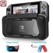 Hybrid Case for Nintendo Switch Rugged Rubberized Snap on Hard Cover TPU   2pcs thumb grips caps   1pc H9 glass screen protector