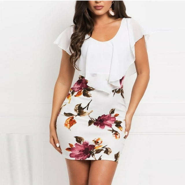 SMihono Robe d'Été pour Femmes Grande Taille Aguichant Sans Manches à Imprimé Floral pour Vacances et Fête Courte Mini-Robe
