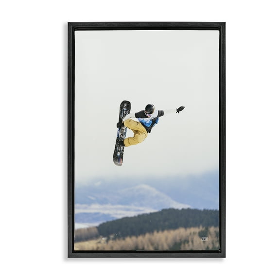 Stupell Industries Catching Air Snowboarder Sports Photography Black Floater Framed Canvas Art Print Wall Art, 17 x 25