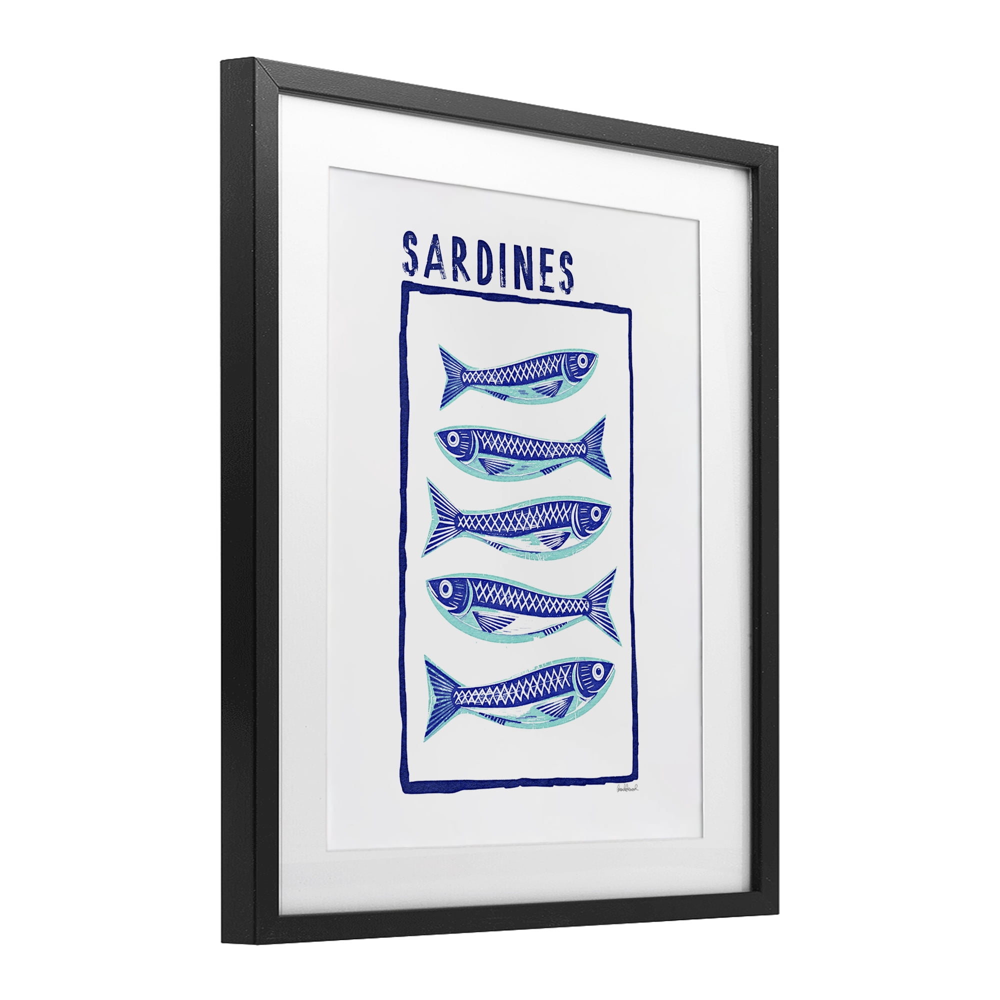 Stupell Industries Blocked Sardines Pattern Black Framed Print Under Glass, design by Amanda Greenwood