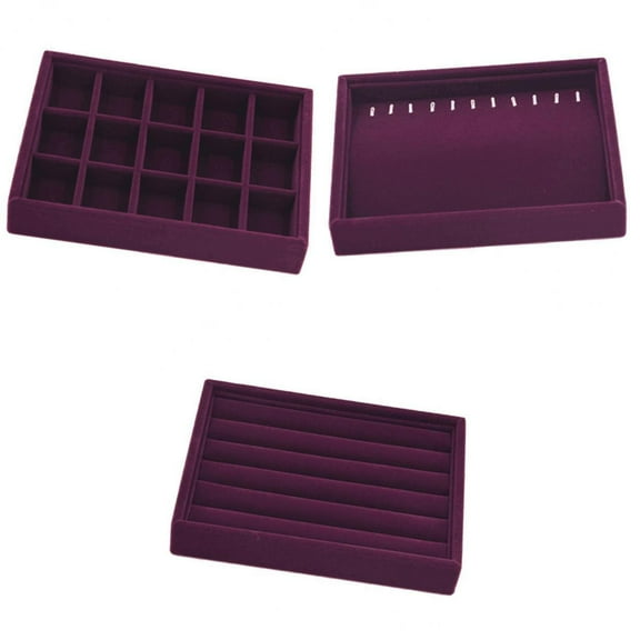 yotijay 3Pcs Deluxe Velvet Lots Grids Stackable Jewelry Display Trays Boxes Showcase