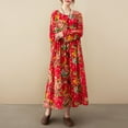 thumbnail image 4 of Vestido floral suelto vintage para mujer Vestido de fiesta con bolsillos de manga larga Eccomum Rojo/XL, 4 of 7