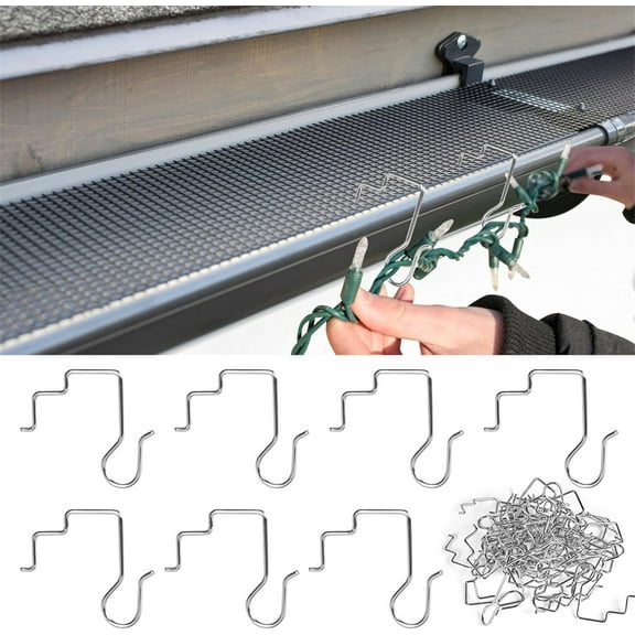 Triani 50Pcs Christmas Gutter Light Hooks Stainless Steel Gutter Guard Christmas Light Clips for Xmas Halloween Holiday Party Hanging Decoration