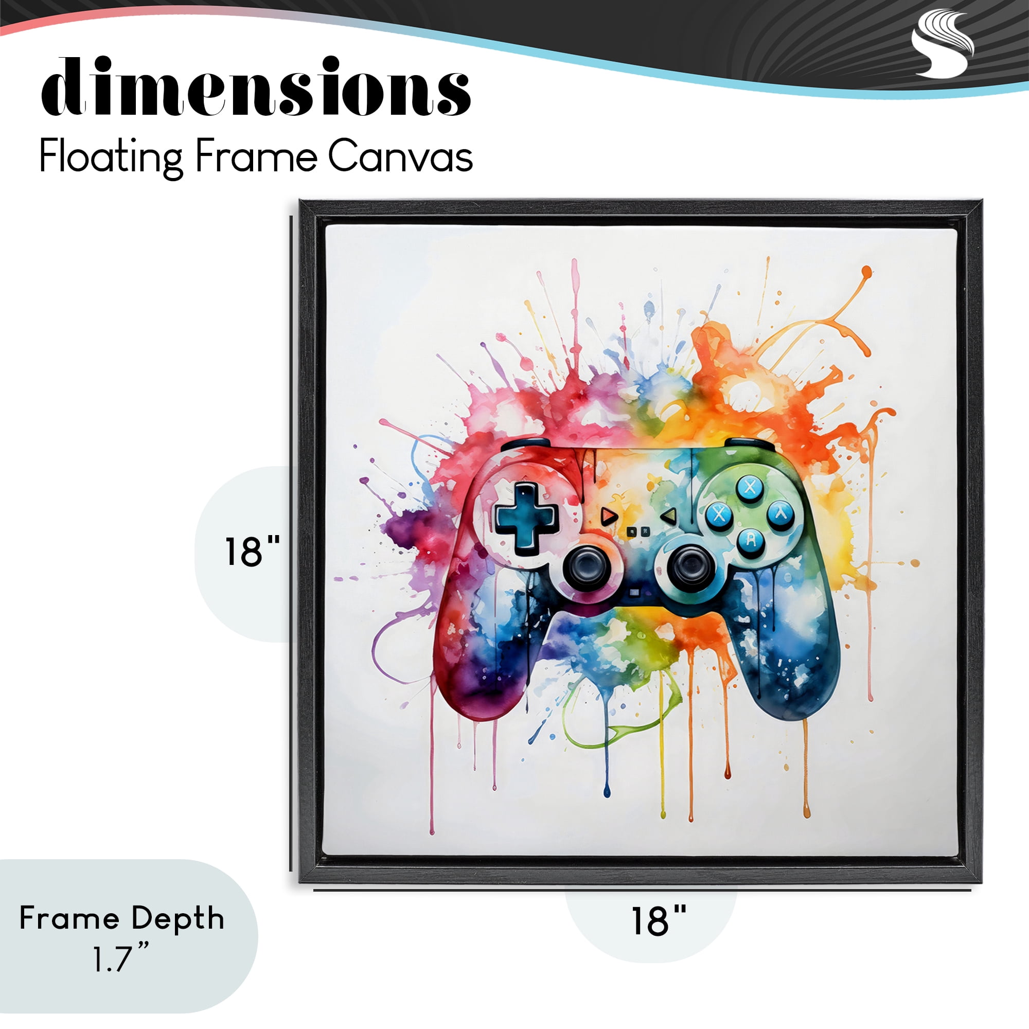 Stupell Industries Colors of Gaming Splatter Black Framed Floater Canvas Wall Art, design by Creative Studio